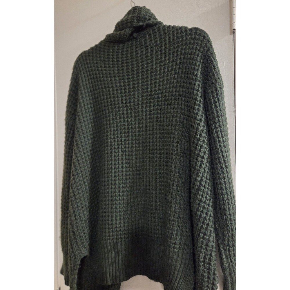 POL Cardigan Sweater Green Waffle Knit Open Front Oversized Boho Slouchy Pockets - Picture 7 of 12